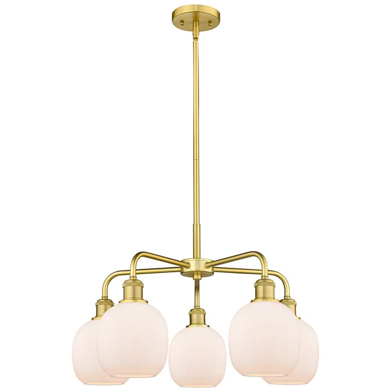 Image 1 Belfast 24"W 5 Light Satin Gold Stem Hung Chandelier With Matte White