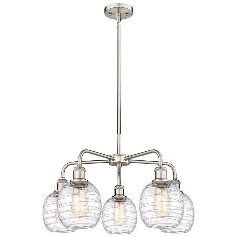 Image 1 Belfast 24"W 5 Light Satin Nickel Stem Hung Chandelier w/ Deco Swirl S