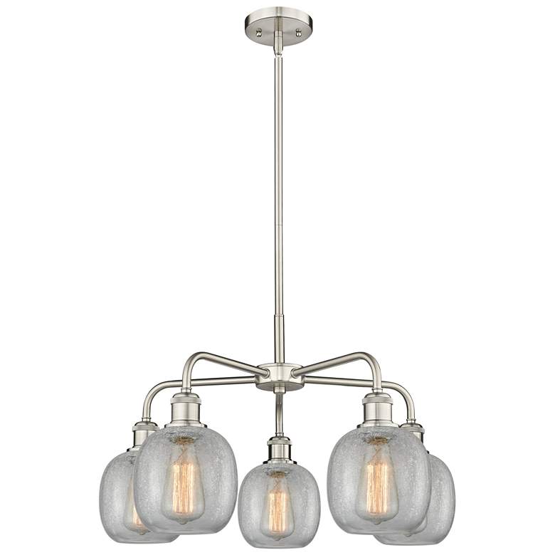 Image 1 Belfast 24"W 5 Light Satin Nickel Stem Hung Chandelier With Crackle Sh