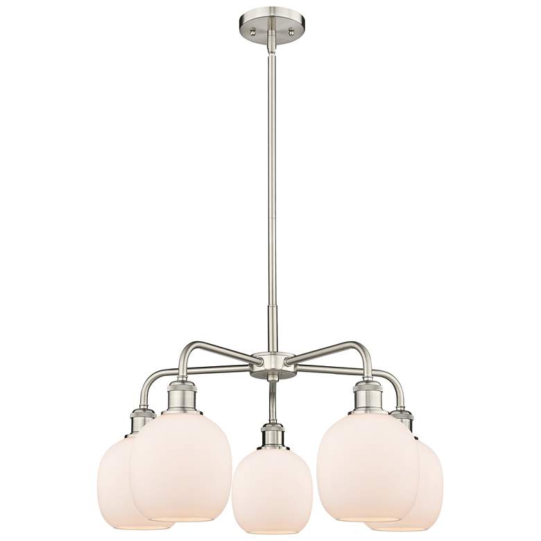 Image 1 Belfast 24"W 5 Light Satin Nickel Stem Hung Chandelier With White Shad