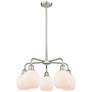 Belfast 24"W 5 Light Satin Nickel Stem Hung Chandelier With White Shad