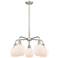 Belfast 24"W 5 Light Satin Nickel Stem Hung Chandelier With White Shad