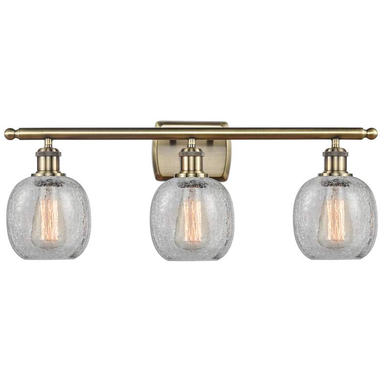 Image 1 Belfast 26" 3-Light Antique Brass Bath Light w/ Clear Crackle Shade