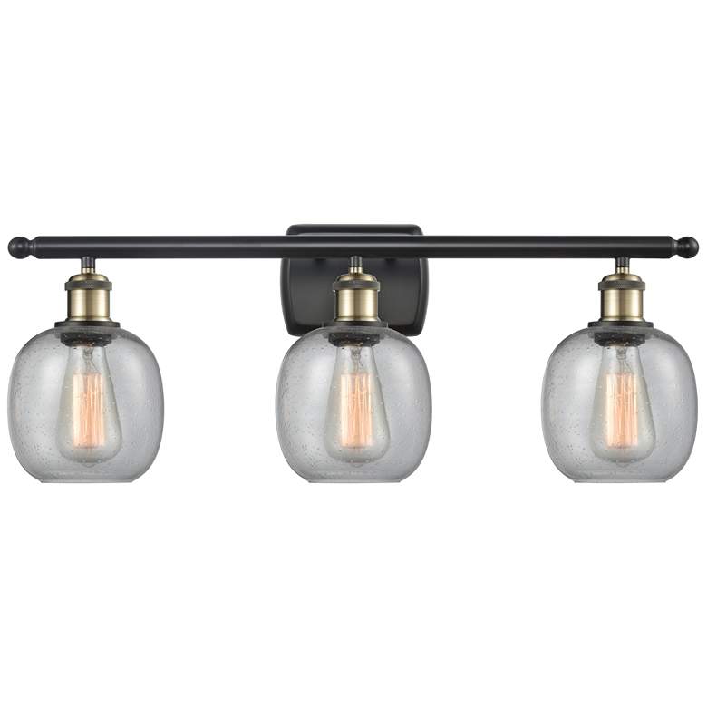 Image 1 Belfast 26" 3-Light Black Antique Brass Bath Light w/ Seedy Shade