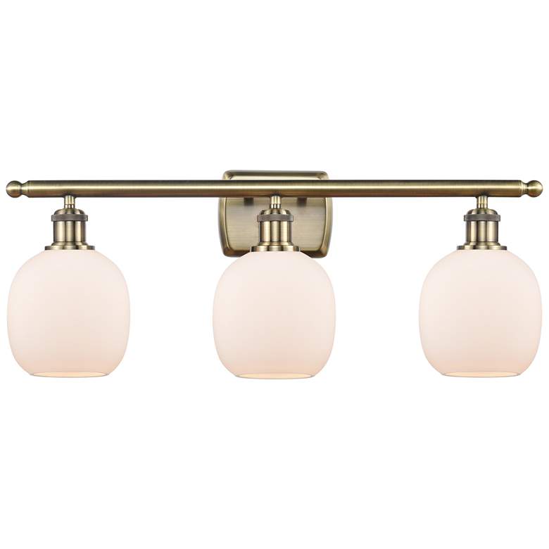 Image 1 Belfast 26" Wide 3 Light Antique Brass Bath Vanity Light w/ White Shad
