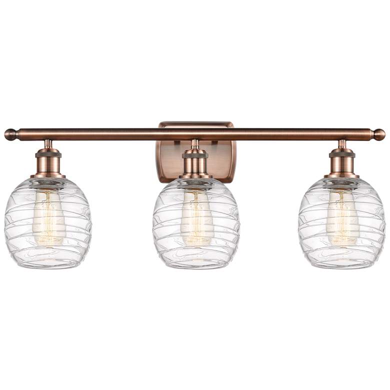 Image 1 Belfast 3 Light 26 inch Bath Light - Antique Copper - Deco Swirl Shade