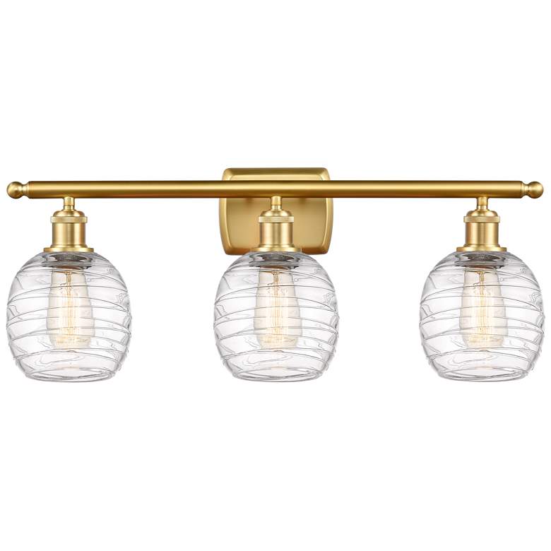 Image 1 Belfast 3 Light 26" Bath Light - Satin Gold - Deco Swirl Shade