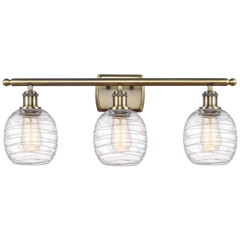 Image 1 Belfast 3 Light 26" LED Bath Light - Antique Brass - Deco Swirl Shade