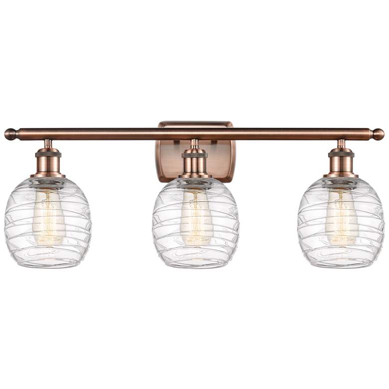 Image 1 Belfast 3 Light 26" LED Bath Light - Antique Copper - Deco Swirl Shade