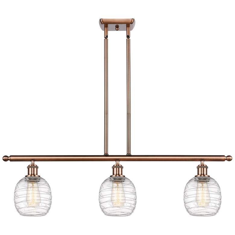 Image 1 Belfast 3 Light 36" Island Light - Antique Copper - Deco Swirl Shade