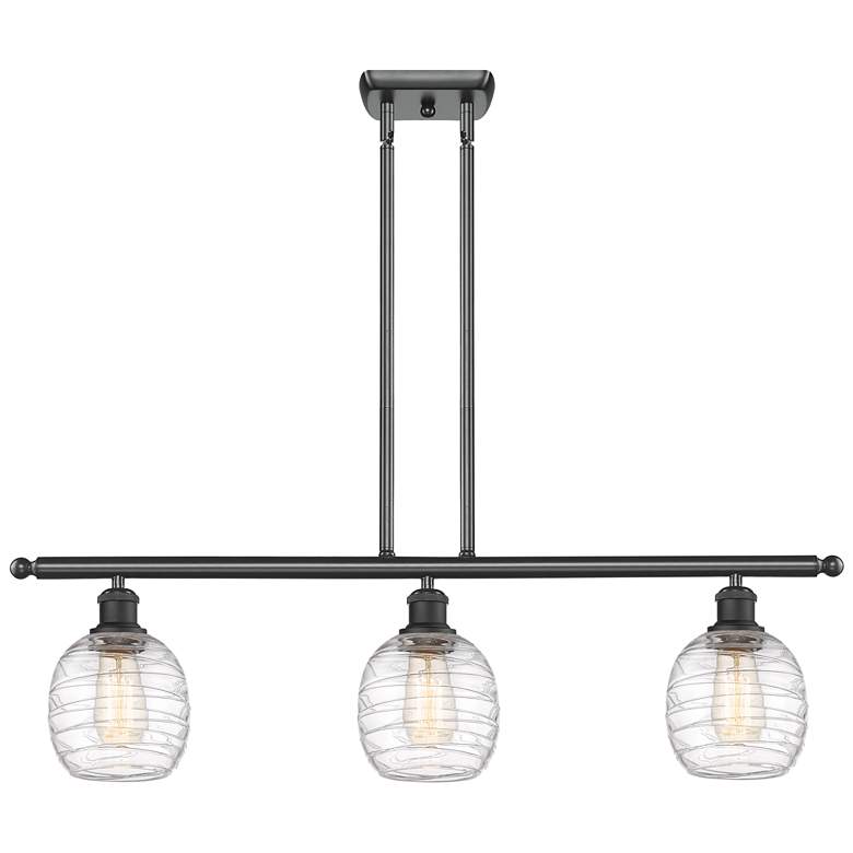 Image 1 Belfast 3 Light 36" Island Light - Matte Black - Deco Swirl Shade