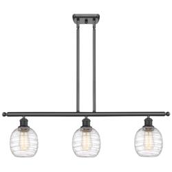 Belfast 3 Light 36" Island Light - Matte Black  - Deco Swirl Shade