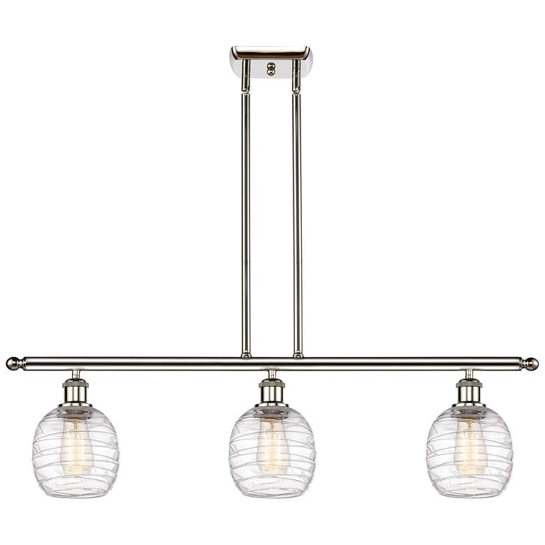 Image 1 Belfast 3 Light 36" Island Light - Polished Nickel - Deco Swirl Shade