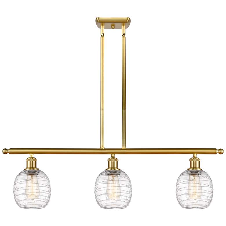 Image 1 Belfast 3 Light 36" Island Light - Satin Gold - Deco Swirl Shade