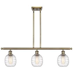 Belfast 3 Light 36" LED Island Light - Antique Brass  - Deco Swirl Sha