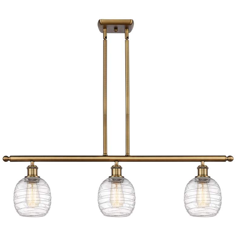 Image 1 Belfast 3 Light 36" LED Island Light - Brushed Brass - Deco Swirl Sha
