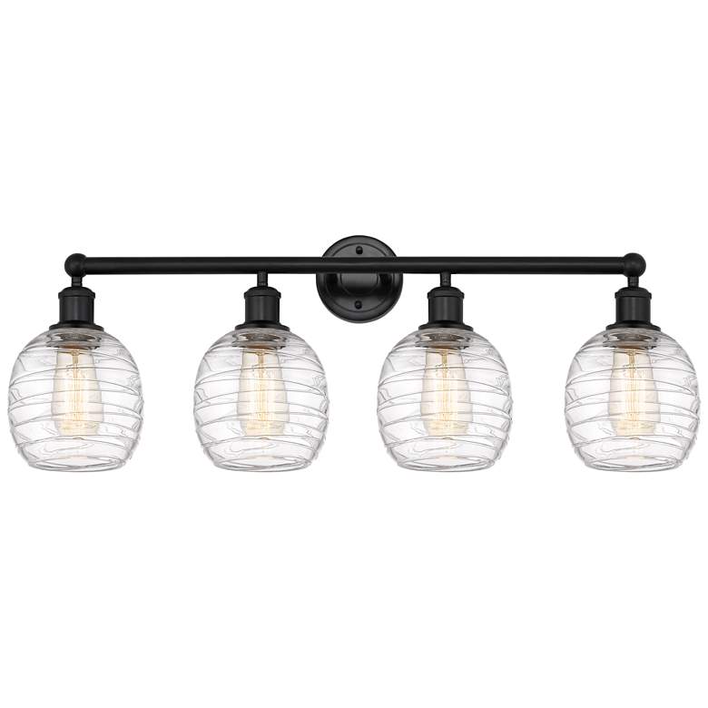 Image 1 Belfast 33" 4-Light Matte Black Bath Light w/ Deco Swirl Shade