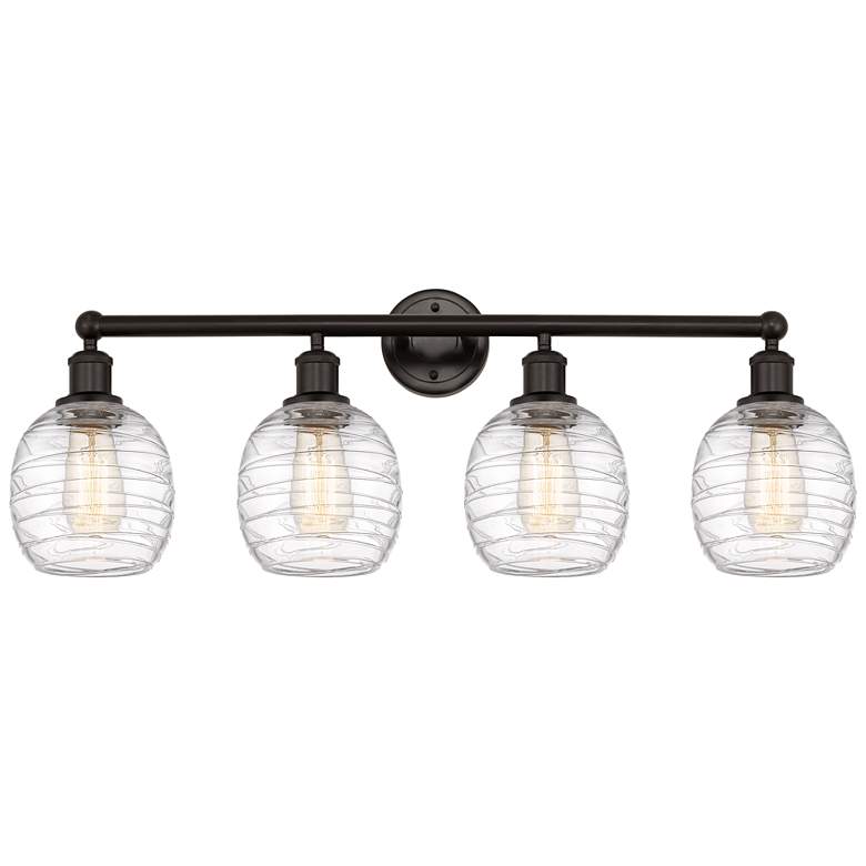 Image 1 Belfast 33" 4-Light Oil Rubbed Bronze Bath Light w/ Deco Swirl Shade