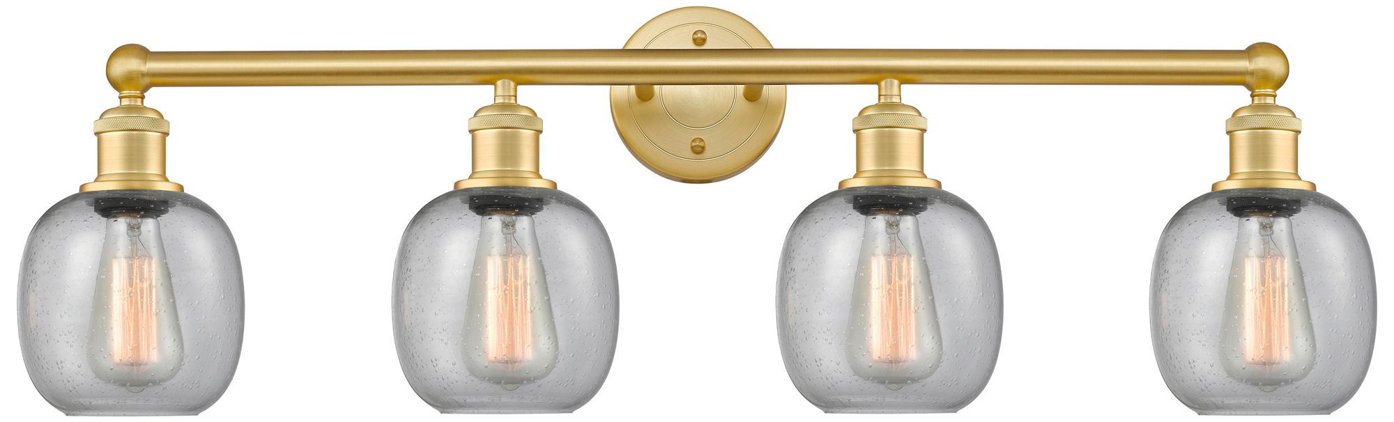 Belfast 33" Wide 4 Light Satin Gold Bath Vanity Light With Seedy Shade
