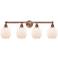 Belfast 33"W 4 Light Antique Copper Bath Vanity Light With White Shade