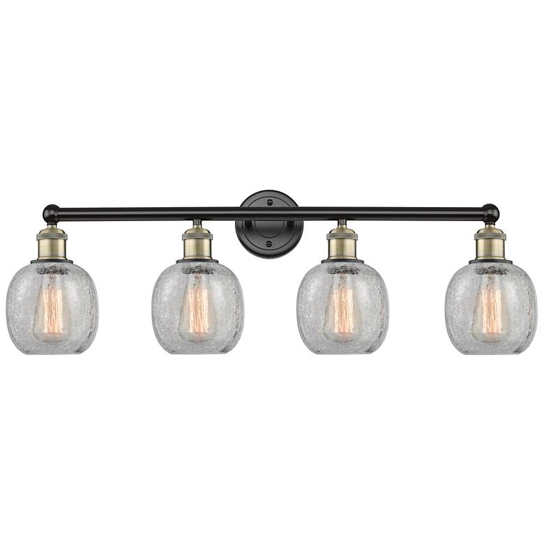 Image 1 Belfast 33"W 4 Light Black Antique Brass Bath Light With Crackle Shade