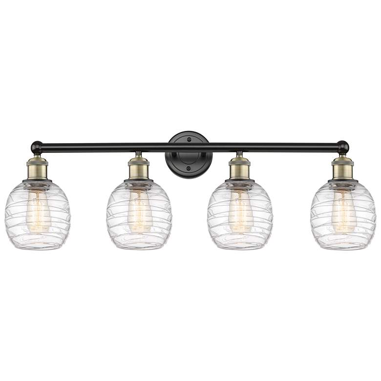 Image 1 Belfast 33"W 4 Light Black Antique Brass Bath Light With Deco Swirl Sh