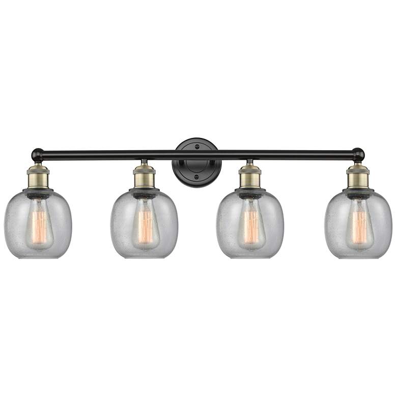 Image 1 Belfast 33"W 4 Light Black Antique Brass Bath Vanity Light With Seedy