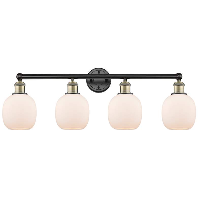 Image 1 Belfast 33"W 4 Light Black Antique Brass Bath Vanity Light With White