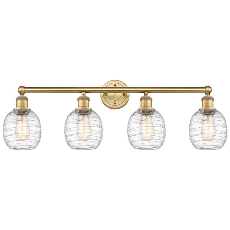 Image 1 Belfast 33"W 4 Light Brushed Brass Bath Vanity Light With Deco Swirl S