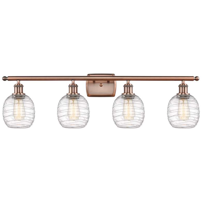 Image 1 Belfast 4 Light 36" Bath Light - Antique Copper - Deco Swirl Shade