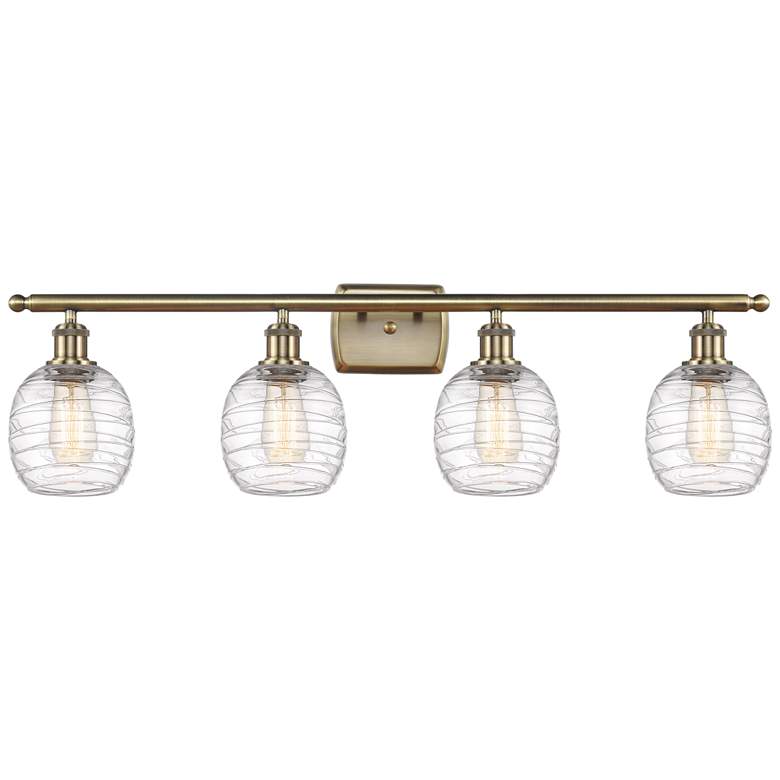 Image 1 Belfast 4 Light 36" LED Bath Light - Antique Brass - Deco Swirl Shade
