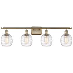 Belfast 4 Light 36" LED Bath Light - Antique Brass - Deco Swirl Shade