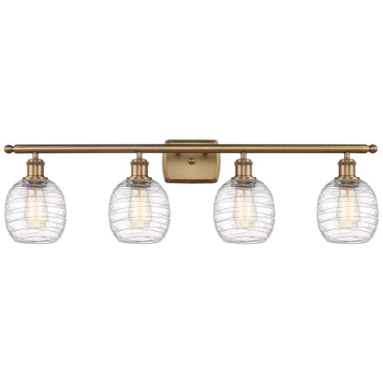 Image 1 Belfast 4 Light 36" LED Bath Light - Brushed Brass - Deco Swirl Shade