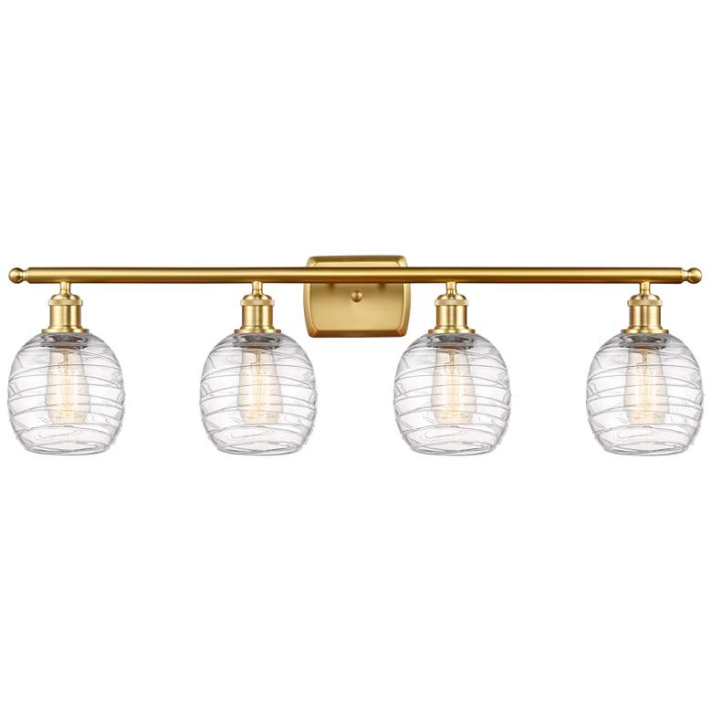 Image 1 Belfast 4 Light 36" LED Bath Light - Satin Gold - Deco Swirl Shade