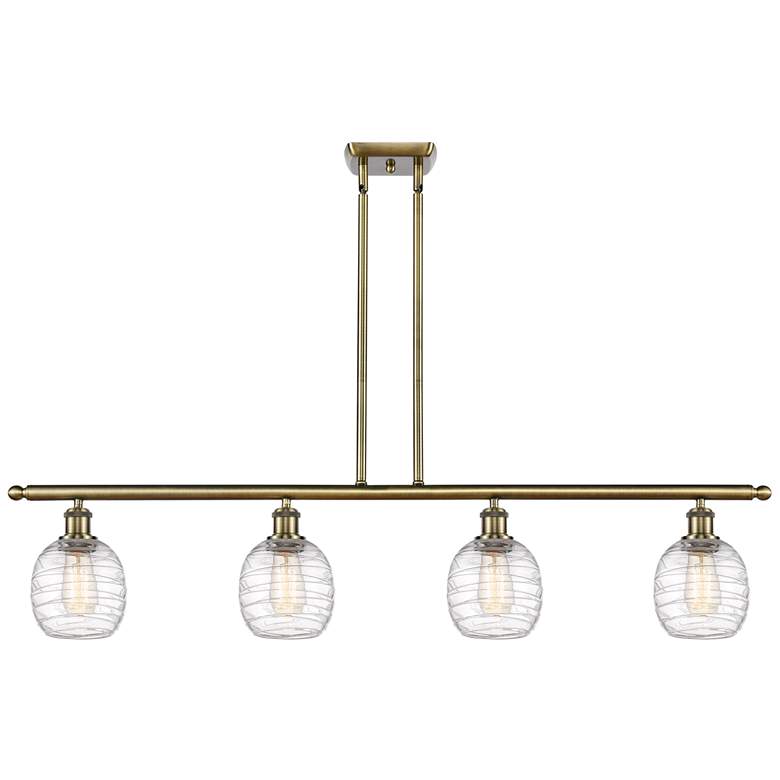 Image 1 Belfast 4 Light 48" Island Light - Antique Brass - Deco Swirl Shade