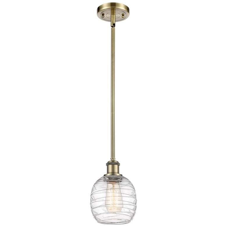 Image 1 Belfast 6" Antique Brass Mini Pendant w/ Deco Swirl Shade