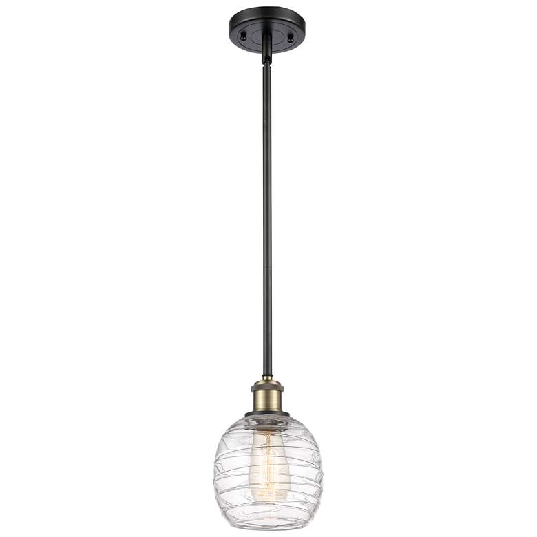Image 1 Belfast 6" Black Antique Brass Mini Pendant w/ Deco Swirl Shade