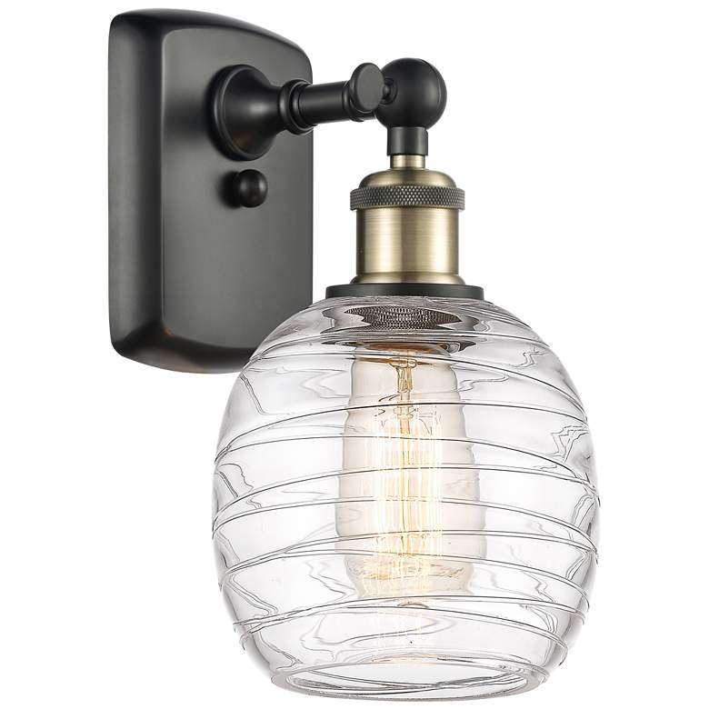 Image 1 Belfast 6" Black Antique Brass Sconce With Deco Swirl Shade