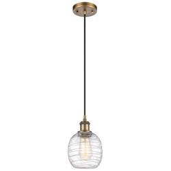 Belfast 6" Brushed Brass Cord Hung Mini Pendant w/ Deco Swirl Shade