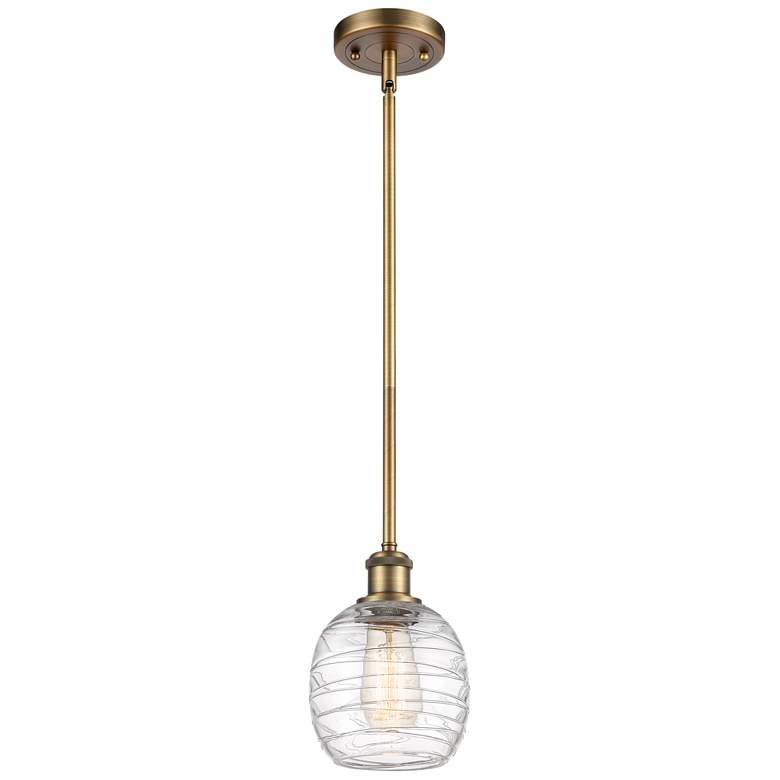 Image 1 Belfast 6" Brushed Brass Mini Pendant w/ Deco Swirl Shade