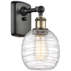 Belfast 6" LED Sconce - Black Brass Finish - Deco Swirl Shade