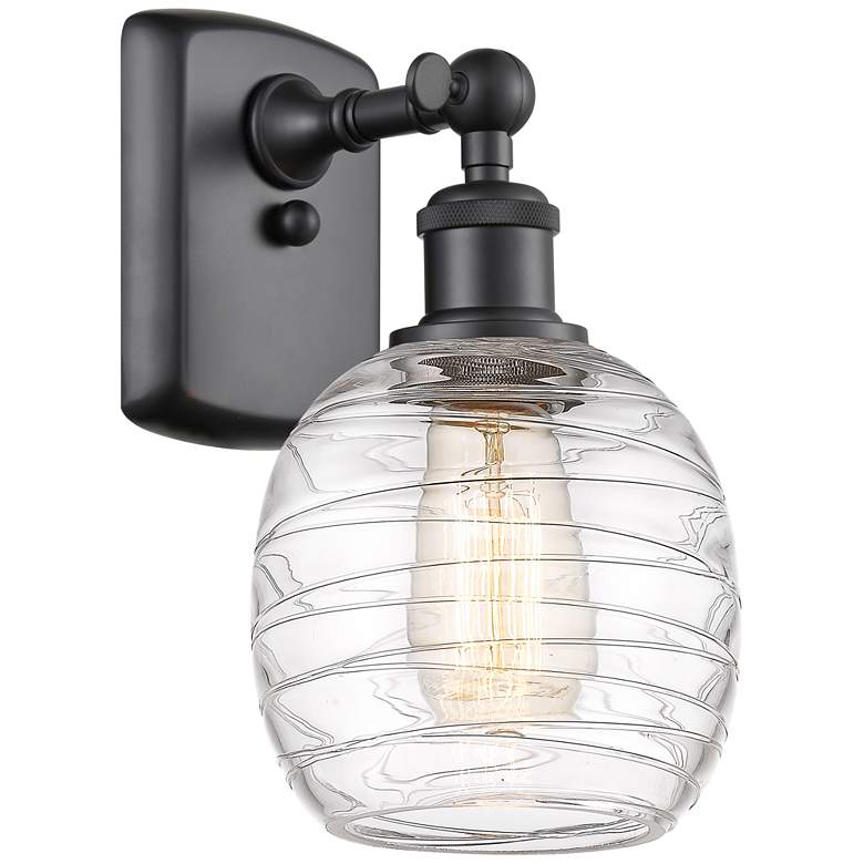 Image 1 Belfast 6" LED Sconce - Matte Black Finish - Deco Swirl Shade