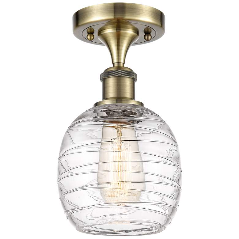 Image 1 Belfast 6" LED Semi-Flush Mount - Antique Brass - Deco Swirl Shade