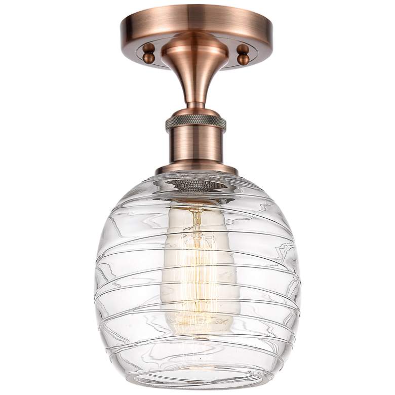 Image 1 Belfast 6" LED Semi-Flush Mount - Antique Copper - Deco Swirl Shade