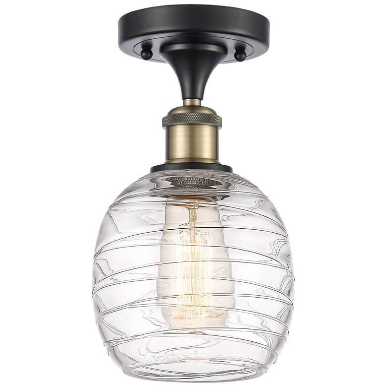 Image 1 Belfast 6" LED Semi-Flush Mount - Black Antique Brass - Deco Swirl Sh