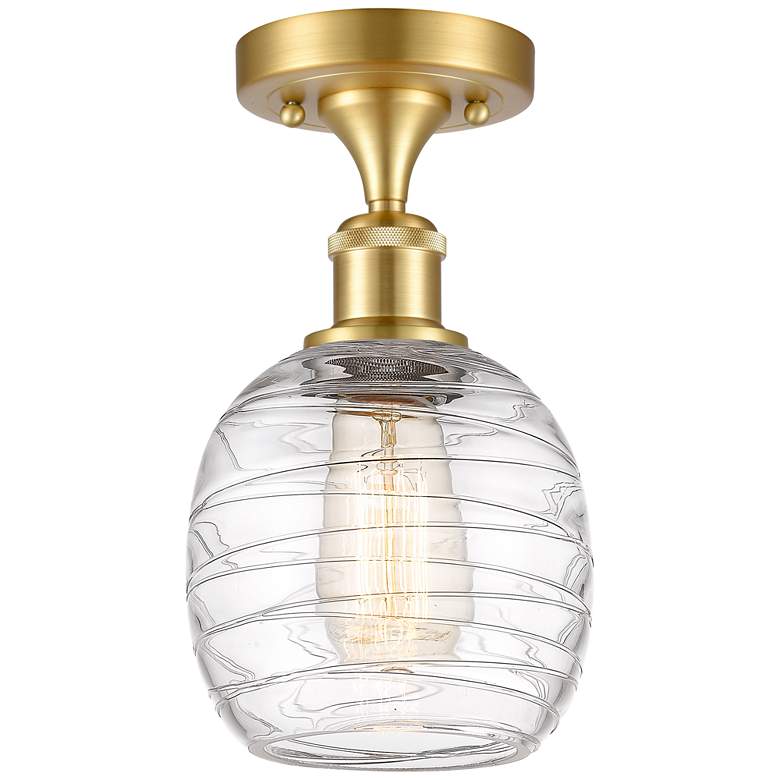 Image 1 Belfast 6" LED Semi-Flush Mount - Satin Gold - Deco Swirl Shade