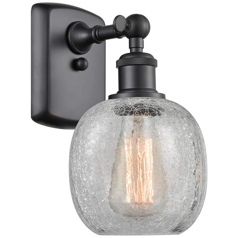 Image 1 Belfast 6" Matte Black LED Sconce With Clear Crackle Shade