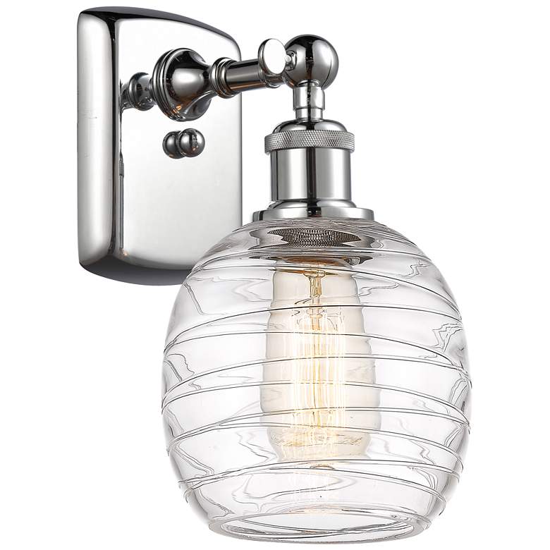 Image 1 Belfast 6" Polished Chrome LED Sconce With Deco Swirl Shade