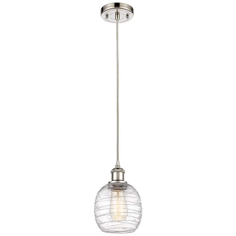 Image 1 Belfast 6" Polished Nickel Cord Hung Mini Pendant w/ Deco Swirl Shade