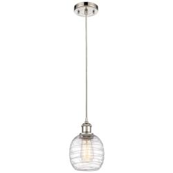 Belfast 6" Polished Nickel Cord Hung Mini Pendant w/ Deco Swirl Shade